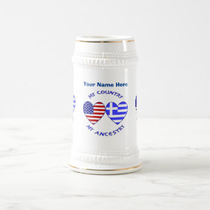 Chope À Bière Cadeau personnalisé pour les cœurs USA Grèce Ancêt