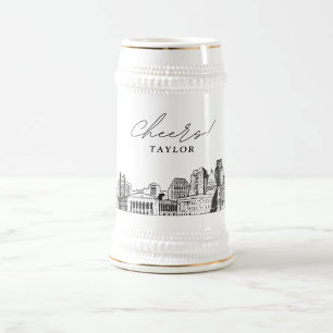 Chope À Bière Cadeau personnalisé Sacramento Skyline Sketch
