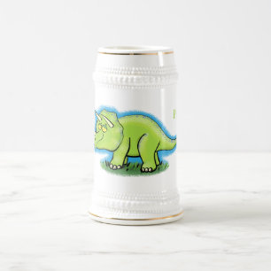 Chope À Bière Caricature de dinosaure de triceratops vert mignon