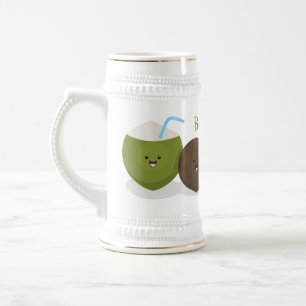 Chope À Bière Caricature de noix de coco kawaii joyeux