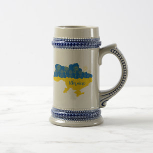 Chope À Bière Carte de l'Ukraine avec tournesol et drapeau ukrai