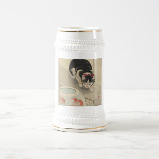 Chope À Bière Chat et cuvette de poisson rouge par Ohara Koson