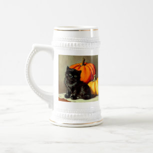 Chope À Bière Chat noir vintage d'Halloween et Citrouilles