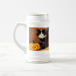 Chope À Bière Chaton d'Halloween noir et blanc vintage