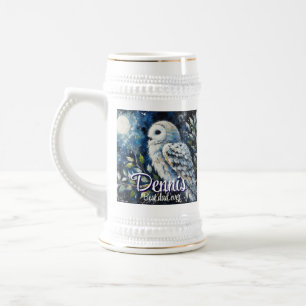 Chope À Bière Chouette blanche sur branche en clair de lune Pers