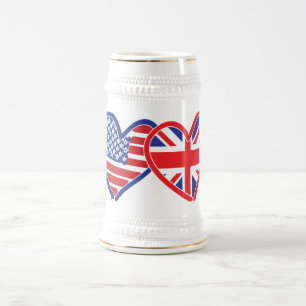 Chope À Bière Coeurs du drapeau américain/Union Jack