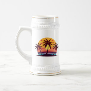 Chope À Bière Coucher de soleil avec vecteur de palmiers