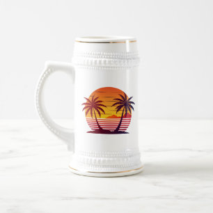 Chope À Bière Coucher de soleil avec vecteur de palmiers
