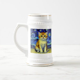 Chope À Bière Cute Kitten Starry Night Van Gogh