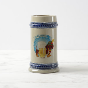 Chope À Bière Dachshund Octoberfest gris/bleu 22 oz Stein