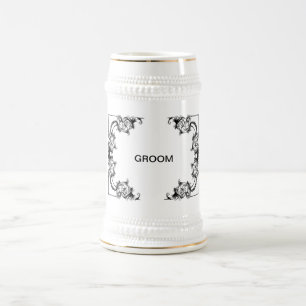 Chope À Bière DAMASSÉ NOIRE ET BLANCHE FLORALE VINTAGE de pot de