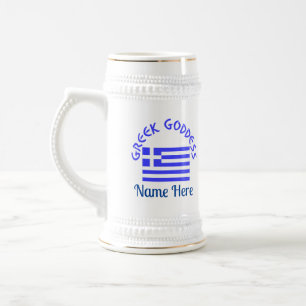 Chope À Bière Déesse grecque et drapeau de la Grèce