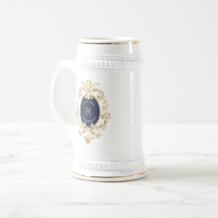 Chope À Bière Demoiselle d'honneur baroque or bleu marine