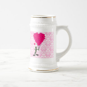 Chope À Bière Dessin animé drôle de grenouille & cœur rose sur d