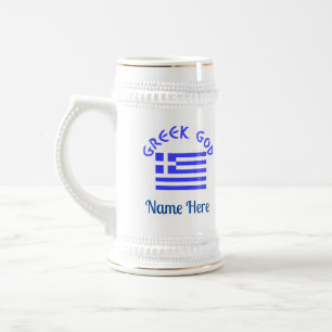 Chope À Bière Dieu grec et drapeau de la Grèce