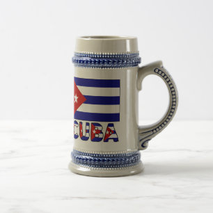Chope À Bière Drapeau de Cuba et mot bandes bleu foncé