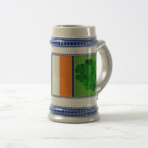 Chope À Bière Drapeau national irlandais, shamrock 4 feuilles de