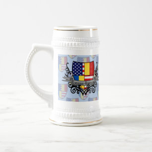 Chope À Bière Drapeau Roumain-Américain de bouclier