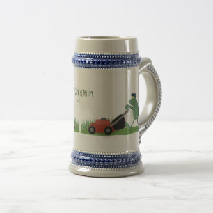 Chope À Bière Drôle grenouille verte tondre la pelouse dessin
