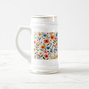 Chope À Bière Fleur sauvage de ressort d'aquarelle Arrière - pla