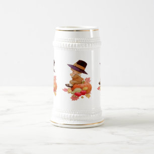 Chope À Bière Garçon pèlerin vintage priant sur Citrouille