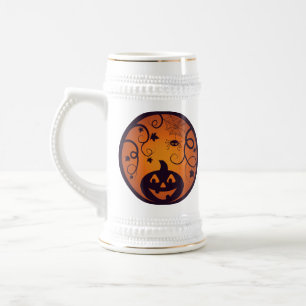 Chope À Bière Halloween Jack-o'-lantern citrouille visage et ara