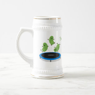Chope À Bière Haricots verts mignons sur dessin animé trampoline