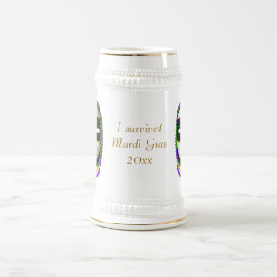 Chope À Bière "I Survive Mardi Gras" Masques avec or, perles ver