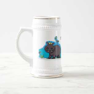 Chope À Bière Ippopotame drôle mignon avec dessin animé d'oiseau