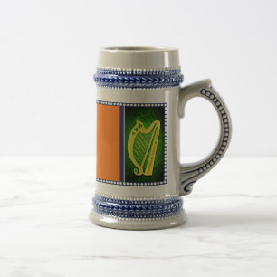 Chope À Bière Irlande Drapeau national, Harpe, shamrocks verts