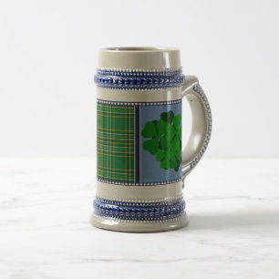 Chope À Bière Irlande tartan, shamrock, 4 feuilles de trèfle, aj