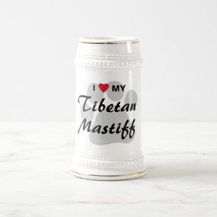 Chope À Bière J'aime (coeur) mon mastiff tibétain Pawprint