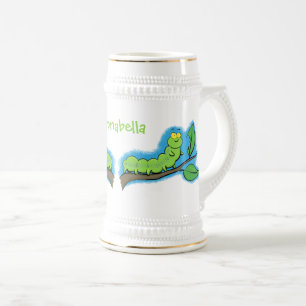 Chope À Bière Joli dessin animé de chenille verte mignonne