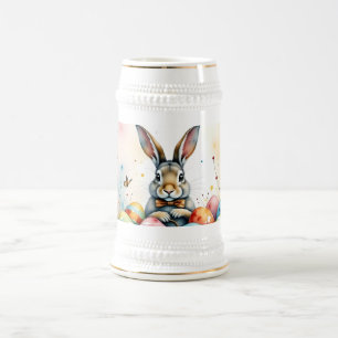 Chope À Bière Joli lapin de Pâques avec des œufs peints colorés