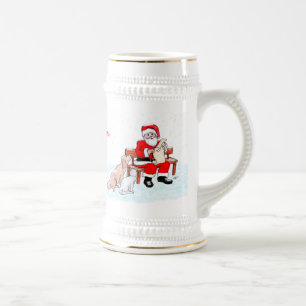 Chope À Bière Joyeux Noël - le père noël avec le chat et le