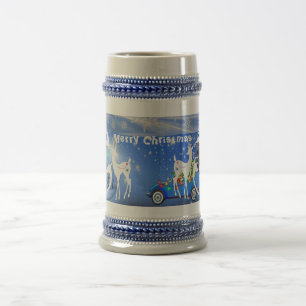 Chope À Bière Joyeux Noël Reindeer Blue Pristine Snowflakes