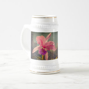 Chope À Bière L'orchidée de Cattleya et trois colibris Heade