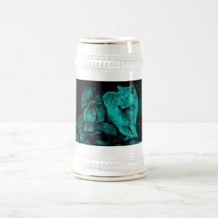 Chope À Bière Loup et corbeau dans la nuit