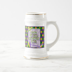 Chope À Bière Mardi Gras Harlequin Motif, Perles, Plumes