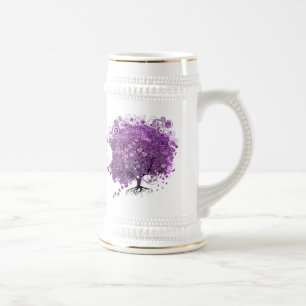 Chope À Bière Mariage de feuille d'arbre de coeur violet radiant