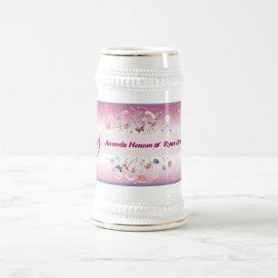 Chope À Bière Mariage Fleur Florale Aquarelle Rose