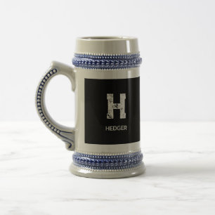 CHOPE À BIÈRE MINIMALISTE BLANC MONOGRAMME À UNE LETTRE NOM NOIR