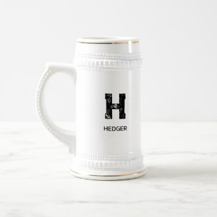 CHOPE À BIÈRE MINIMALISTE NOIR UNE LETTRE MONOGRAMME NOM BLANC