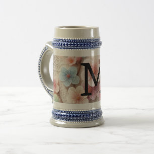 Chope À Bière Monogramme dentelle rose floral pastel fleurs de c