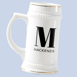 Chope À Bière Monogramme Nom initial Simple Personnalisé