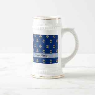 Chope À Bière Motif d'ancrage bleu
