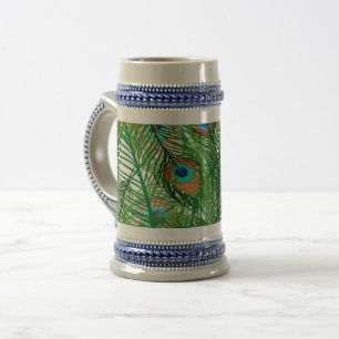 Chope À Bière motif de plumes de paon