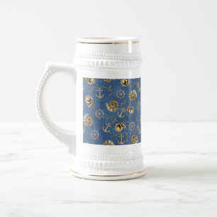 Chope À Bière motif nautique bleu
