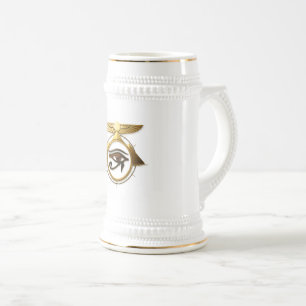 Chope À Bière NeoAnkh Œil d'Horus 3D doré & Disque solaire ailé