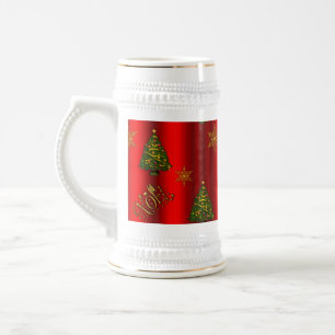Chope À Bière Noel d'or et arbres de Noël Rouge
